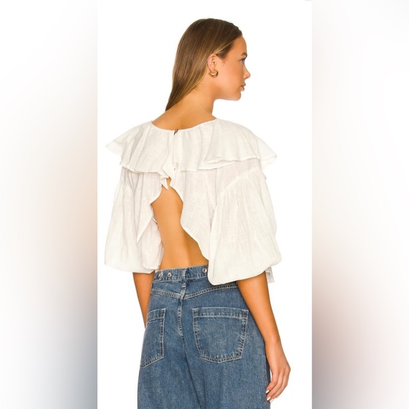 NWT Free People Zuri Ruffle Blouse in Ivory - Picture 2 of 16